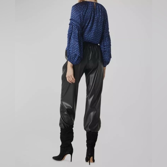 MISA Los Angeles Blue Victoire Shibori Dyed Puff Sleeve Top Blouse Size S Luxury - Picture 3 of 9